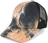 styleBREAKER Damen Ponytail Baseball Cap im Batik Look mit Mesh Einsatz, Basecap, Klettverschluss verstellbar 04023081, Farbe:Orange-Schw