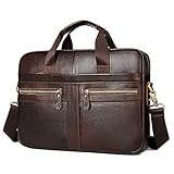 Businesstasche Herren Leder Aktentasche Männer Handtasche Vintage Laptoptasche Arbeitstasche Umhängetasche Schultertasche für 14 Zoll Notebook - Braun(aktualisierte Version)