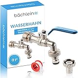 Bächlein Universal Auslaufhahn mit Reduzierungs-Adapter für 1' Wandanschluss - Auslaufhahn mit 1/2 und 3/4 Z