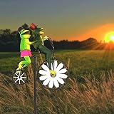 PEIRUK Frosch auf einem Vintage Fahrrad Wind Spinner, Metall Frosch Paar Wind Spinner Fahrrad Hof Kunst, Gartenpflöcke Wetterfahnen Skulpturen mit Edelstahlstab