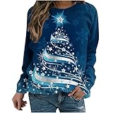 Komiseup Weihnachtspullover Sweatshirt Damen Pullover Rundhals Langarmshirt Weihnachtsbaum Bedrucktes Oberteil Tops Herbst Freizeit T-Shirts Bluse Casual Lose Christmas Tree Printed Pulli Ob