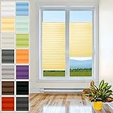 Plissee Rollo mit Klemmfix - Jalousie ohne Bohren, TOP QUALITÄT Pearl Stoffkollektion | Easyfix klemmträger verspannt | Faltrollo Sichtschutz und Sonnenschutz Fenster - [Gelb, B: 30cm, H: 70cm]