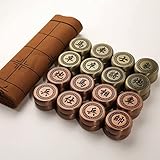 Chinesische Xiangqi, Reise-Set, Retro chinesischer Schach-Set, Metall-Kupfer-Legierungsstücke / Lederschachbrett, Puzzlespiele for 2 Spieler, schwarze Schrift, 5,0 cm Durchmesser ( Size : 5.0cm/2.0' )