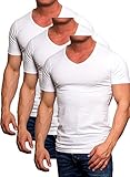 Jack and Jones Herren Basic T-Shirt 3er Pack Tee V -Neck Ausschnitt oder Rundhals Slim Fit Weiß Schwarz Blau Grau Rot (V-Neck 3er Pack White, M)