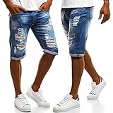 YUZZZKUNHCZ DK Herren-Shorts, zerrissene Jeans, Shorts für Herren, modisch, mittlere Taille, Flansch, Used-Jeans, lässig, gerade, Denim-Shorts (Farbe: Hellblau, Größe: XXXL)