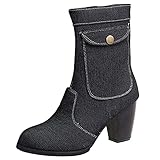 Damen Stiefel High Heels Klassische Stiefel mit Blockabsatz Elegant Winterstiefel mit Reißverschluss Winterschuhe Mode Elegante Outdoor-Stiefel B