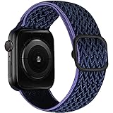 iBazal Nylonarmband Geflochtenes Solo Loop Band Kompatibel mit Apple Watch Armband 42mm 44mm Nylon Ersatz für iWatch SE Series 6 5 4 3 2 1 Elastic Woven Stoff Sport Uhrenarmband Mitternachtsblau 42/44