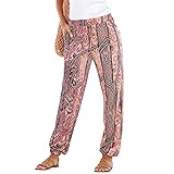 Damen Pant Lange Haremshose,Loose Sommerhose Leicht Freizeithose Bedruckte Boho Strand Hosen Lässige Haremshose Casual Strandhose Beach Pants Loose Fit Sweathose Straight Bein Hose Stoffhose a3