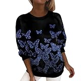 T Shirts Damen Rundhals Oberteil Tops Elegant Langarm Pailletten Tunika Mode Frauen Sweatshirt mit Glitzer Langarmshirt Jump