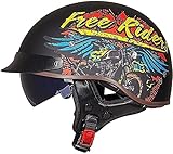 Vbnmda Helm Halbhülle mit Helm Motorrad ECE Helm für Männer und Frauen Helm Retro Jet Kopfhörer Roller Chopper Kopfhörer Roller Helm Kollision mit Gesichtsschirm-XL_E