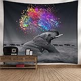 NHhuai Wandteppich Tapestry Wanddeko für Kinderzimmer Wohnzimmer Yogamatte Picknickdecke Strandtücher Bedrucktes Strandtuch mit bunten Elefanten zum Aufhäng