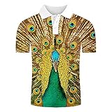 Polo Hemd Herren Slim Fit - Sommer Herren Schöne Tier Pfau Print Casual Kurzarm T-Shirts-Lightweight Fit Button-Down Neuheit Shirt Sport Golf Bluse Outfits Für Hawaii Aloha Holiday Wear Kleidung,G