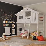 Alpin Chalet, Hochbett für Kinder, Spielbett, Hausbett, Massivholz, auch mit Zubehör (Zubehör optional:, mit Türchen (Oben))