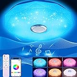 BLAIKOYI LED Deckenleuchte Dimmbar mit Bluetooth Lautsprecher, LED Deckenlampe mit Fernbedienung oder APP-Steuerung, RGB Farbwechsel, Musikwiedergabe für Schlafzimmer Badezimmer W