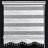 Doppelrollo Duorollo Zebrarollo Fenster Tür Rollo Klemmfix Weiß Silber Holz Design Gardinen 60 x 200