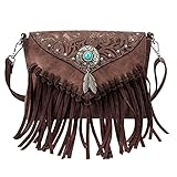 Lavawa Umhängetasche für Damen, Vintage, Handtasche, Quaste, PU-Leder, geprägt, Türkis, braun,