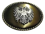 Brazil Lederwaren Gürtelschnalle Doppeladler 4,0 cm | Buckle Wechselschließe Gürtelschließe 40mm Massiv | Für die Tracht | bicolor g/