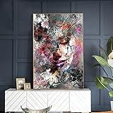 Graffiti Mädchen Bunte Malerei Abstrakte Leinwand Poster Drucke Moderne Wandkunst für Wohnzimmer Bild Dekor Kunstwerk 35x70cm R