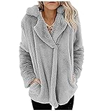 Mode Unregelmäßig Tasten Plüschjacke Damen Wintermantel Warm Teddy Fleece Cardigan Winterparka mit Taschen Trend Plüsch Winterjacke Casual Faux-Pelz Winterparka Revers Einfarbig Streetwear Outw