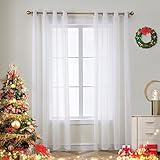 CUCRAF Sheer Voile Transparente Gardinen in Leinenoptik mit Ösen Gardine aus Voile Polyester Ösenschal Wohnzimmer Fensterschal für Schlafzimmer 2er Set 140 X 225 cm (B x H), Off White,Grommet Top