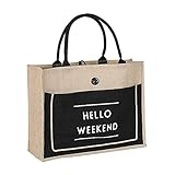 Vlov Damen Einfach Flachs Tote Schultertasche Große Kapazität Retro Handtasche Wasserdicht Futter Einkaufstasche (Schwarz, L)