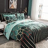 Xiongfeng Mitchell Bettwäsche 135x200 cm Grün Geometrische Kariert Wendebettwäsche Marmor Modern Microfaser Bettbezug mit Reißverschluss und 1 Kissenbezug 80x80