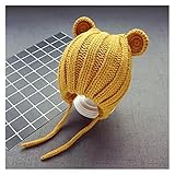 Wintermütze Baby Hut Herbst und Winter Nette Jungen und Mädchen Strickkappen Kinder Bären Ohren Wolle Ohr Protektoren Warme Baby Hut (Color : Yellow, Size : 5 months-3years Old)