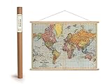 Cavallini Vintage Poster Set mit Holzleisten (Rahmen) und Schnur zum Aufhängen, Motiv Stanfords Weltkarte, Stanfords General Map of The W
