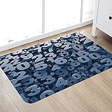 Rutschfester Badteppich aus Mikrofaser Mathematik Klassenzimmer Dekor, abstrakte 3D-Stil Zufallszahl Ziffern Symbole Algebra Zeichen dekora Bad Absorbent Bad Teppich Decke Küche Bodenmatte 50x80