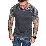 CFWL Herren LäSsig Zerknittert Einfarbig T-Shirt LäSsig Sportmode Kurzarm T-Shirt Sommer Shortsleeve Herren-Flanellhemd ReguläRe Passform Kariert Hawaii Herren-Hemd Slim-Fit Schwarz XL