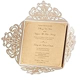 Wishmade 20pcs Einladungskarten Für Hochzeit Geburtstag Taufe Quadrat Elfenbein Blumen Lasercut Design Spitze Hochzeitseinladungskarten inkl Umschläge und Aufkleber (Satz von 20pcs)