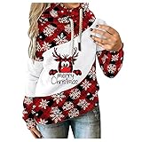 Damen Weihnachtspullover Merry Christmas Sweatshirts Rentier Elfe Langarmshirts Kapuzenpullover Teenager Mädchen Weihnachtspulli Frauen Xmas Pulli Shirt H