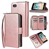 nancencen Handyhülle Kompatibel mit Apple iPhone 7/8 / SE 2020, Lederhülle Flip Cover Brieftasche Hülle Kreditkartenschlitz (9 Karten) für Apple iPhone iPhone SE 2020 Schutzhülle -Roség