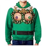 Asija Weihnachtspullover Herren Weihnachten Pullover Lustig Ugly Christmas Sweater Hoodie Kapuzenpullover fur Männer mit Kapuze Weihnachtspulli 3D Langarm Moden Sweatshirt Langarm Sweatjack