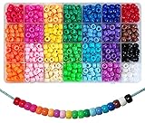 840 Stück Pony Beads 6x9mm Bunte mit Großem Loch für Schmuck, Armbänder, Ketten, Schlüsselanhänger, Basteln (28 Farben)