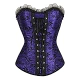 Bustier Korsett Damen Mädchen Spitzenkorsett Schnürknochen Dessous Mit Reißverschluss Seite Karneval Taille Und Body Shaper Bustier Push Up-Lila_S