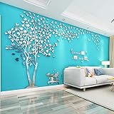 Baum Wandaufkleber Wandtattoo 3D DIY Sticker mit Familie Bilderrahmen Fotorahmen Wandbilder Wandkunst für Wohnzimmer Schlafzimmer Kinderzimmer (Silber Links,M-130 * 250cm)