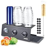 EAWONGEE Flaschenhalter mit Abtropfschale Edelstahl Abtropfständer, Abtropfhalter mit Flaschenbürste Deckelhalter Flaschenständer und Abtropfmatte, Abtropfgestell für 3er Kristall und Emil F
