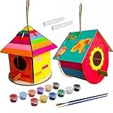 KUWAN Basteln für Kinder, 2 Stück DIY Vogelhaus Holzkunst zum bemalen Kit Vogelhaus Pigment Bemalen Unvollendete Set Vogelhaus Bausatz Kinder (Blume)