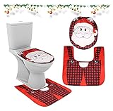 Toilettenabdeckung Weihnachtsdekorationen Santa Claus WC Deckel Badezimmer Dekoration Weihnachtsmann Bad Matte Toilette Weihnachten Neuheit Deckel Boden Matte Toilettenmatte Weihnachtsdek