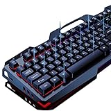 PLXX Tastatur Maus Set, Black USB-kabelgebundene Gaming-Tastatur, 7 Farbiges Regenbogen-led-hintergrundbeleuchtung Mechanisches Gefühl QWERTY-Layout-Tastatur Für Windows-pc/Laptop(Color:Schwarz)
