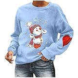 Overdose Damen Merry Christmas Tops Modisches Sexy Oberteile Schulterfreies Tunika Langarm-Top T-Shirts mit V-Ausschnitt Hemd Weihnachtsdruck Sw