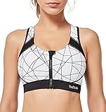 Yvette Damen Racerback Sport-BHs für High Impact Workout Fitness Front Reißverschluss Wirless, Übergröße - Wei�