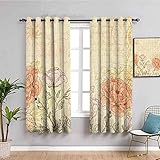 Nileco Undurchsichtiger Vorhangvorhang mit Ösen - Einfach handbemalt rot Blume - 280x245 cm - 2 Stück Verdunkelungsvorhänge, Thermovorhang für Kinderzimmer und Wohnzimmer, Vorhäng