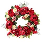 DZAY Dekorative Kränze Künstliche Blumen Türkranz Pfingstrose Kranz 30 cm Tür Kunstblumenkranz Frühling Kranz Vorne Handgefertigt KranzHochzeit,Innen Einrichtungen für Wohnaccessoires Reb