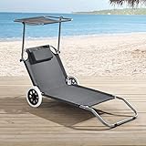 BJYX Sonnenliege,Strandliege Transportliege Liege Mit Sonnendach + Rollen Gartenlieg