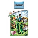 Halantex Minecraft Bett Set Kakteen die rennen Cactus Baumwolle Bettbezug 140x200cm Und Kissenbezug 70x90cm Orig
