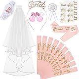 JGA Deko Accessoires Rose Gold für Den Junggesellinnenabschied mit Bride to Be Banner,Bride to Be Schleier, Schärpe,Abzeichen, Tiara,Tattoos für Braut to be,Braut Dusche, Team Braut（18pcs）