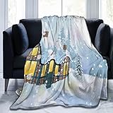 ADONINELP Throw Blankets,Winter Snowland Cabin Village,Fleece Blanket Holiday Theme Home Decor Warm Cozy Throws Super Soft Blankets for Winter Bedding,Couch Living Room and Gift 60'X50'（Full Size）