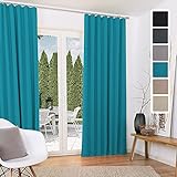 Beautissu 2er Set Verdunklungsvorhänge 140x245 cm - Vorhänge Blickdicht mit Kräuselband – 2 Stück Blackout-Gardinen Universalband Türkis –